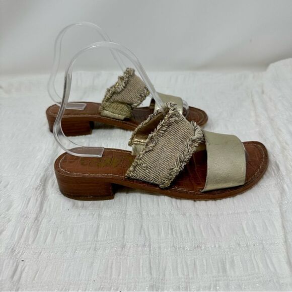 Sam Edelman Jeni Metallic Leather & Fringe Slide Sandals- Size 7 - Picture 8 of 13